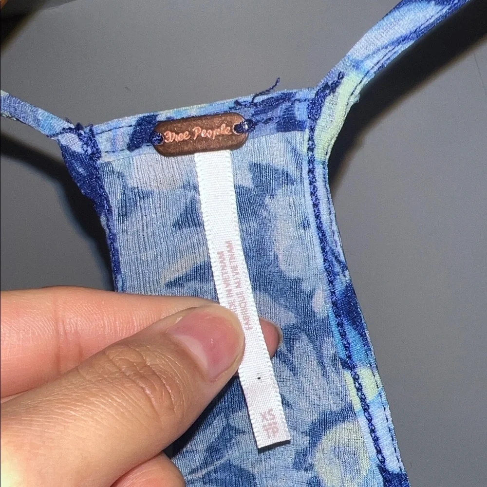 Free people Fearless Knit Tank Blue Floral Ruffle Halter Tank Top - Picture 2 of 7